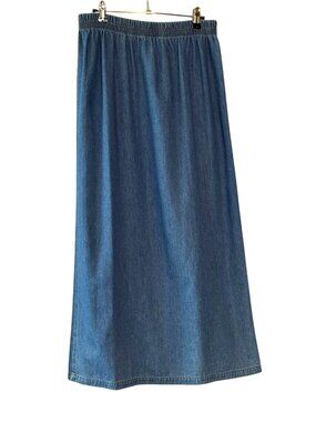 Vintage CMC Color Me Cotton Denim Maxi Skirt Size M Blue Elastic Waist Made in U